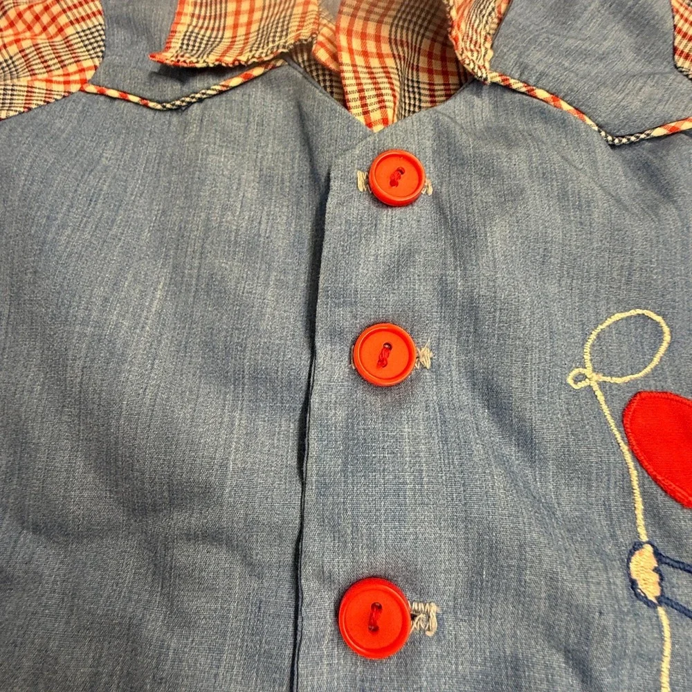 Western Cowboy Shirt Kids 0-3M Blue Red Excellent Embroidered‎ Faux Vest